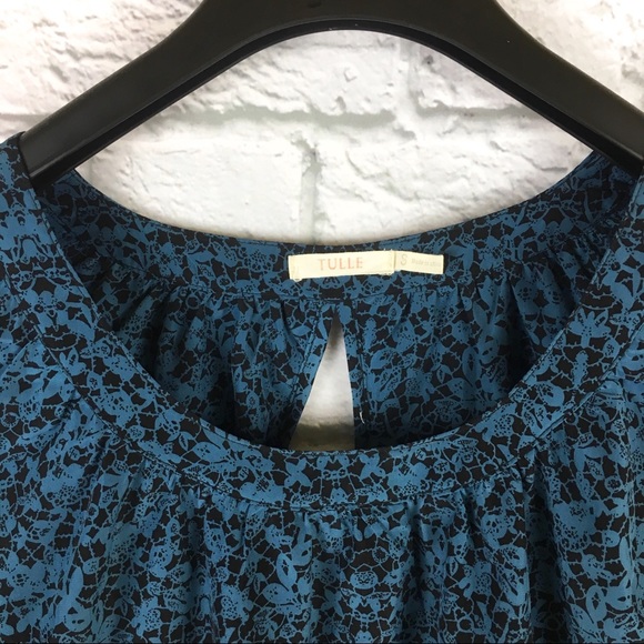 Tulle Peasant Sleeve Button Back Blouse Sz Small - Picture 3 of 8